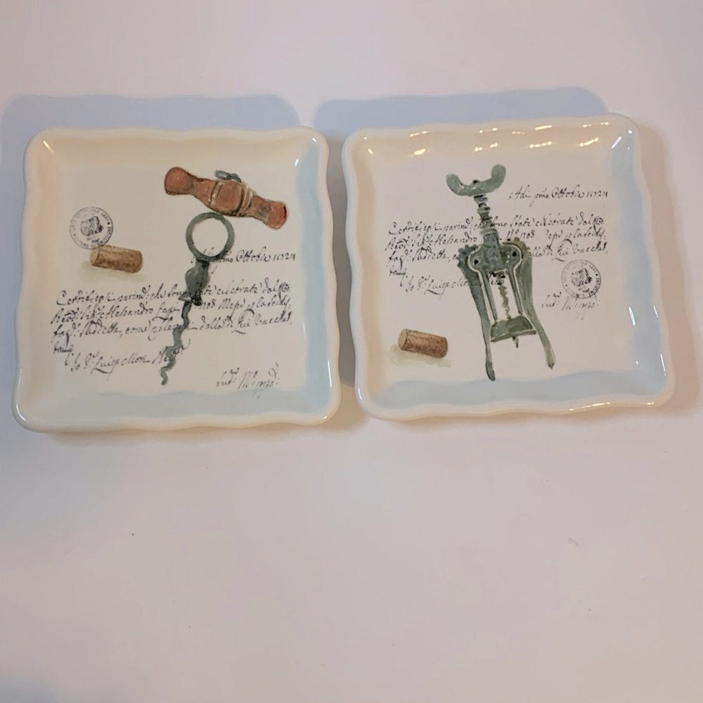 Artimino Set Of 2 Cork Screw Made in Italy Earthnware 7 Inches Square Plates